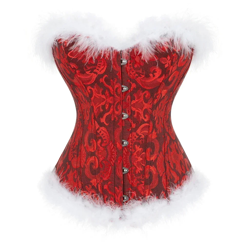 Sexy Santa Lingerie Santa Costumes for Women Christmas Black Red Feather Costumes Corset Top S-6XL