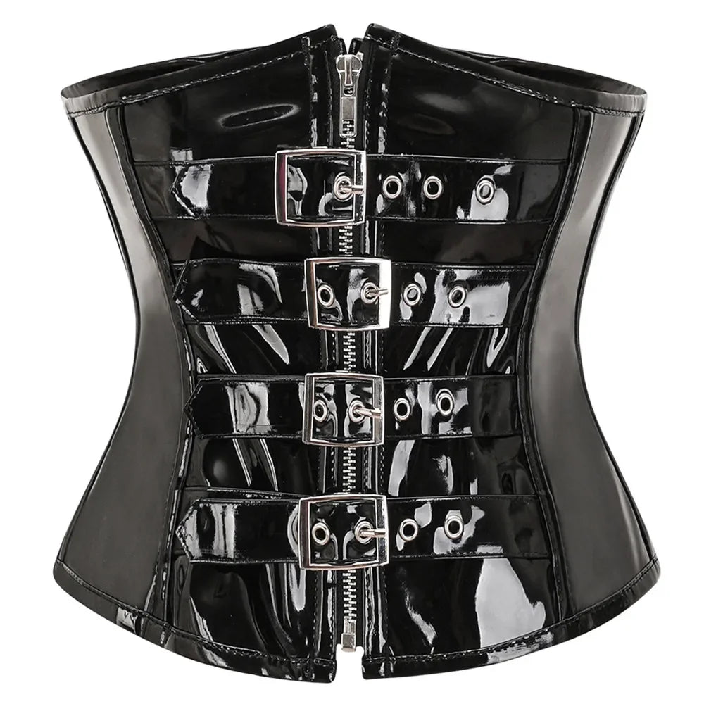 Shiny Leather Corset Belt Underbust Bustier Waist Trainer Corselet Women's Sexy Corsets Lingerie Plus Size Black Red