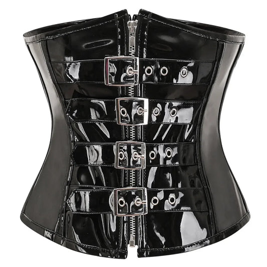 Shiny Leather Corset Belt Underbust Bustier Waist Trainer Corselet Women's Sexy Corsets Lingerie Plus Size Black Red