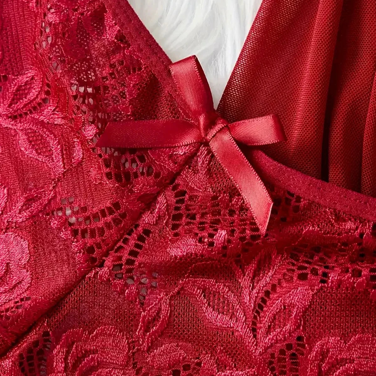 Transparent Red Sexy Lingerie Dress Women's Underwear See Through Sleepwear Lace Nightdress And Panty Sets Deep V-neck Pajamas