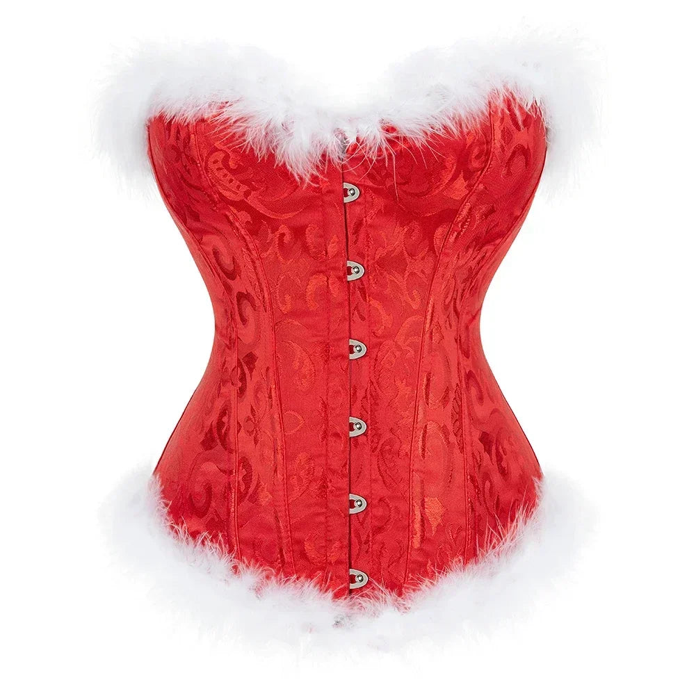 Sexy Santa Lingerie Santa Costumes for Women Christmas Black Red Feather Costumes Corset Top S-6XL
