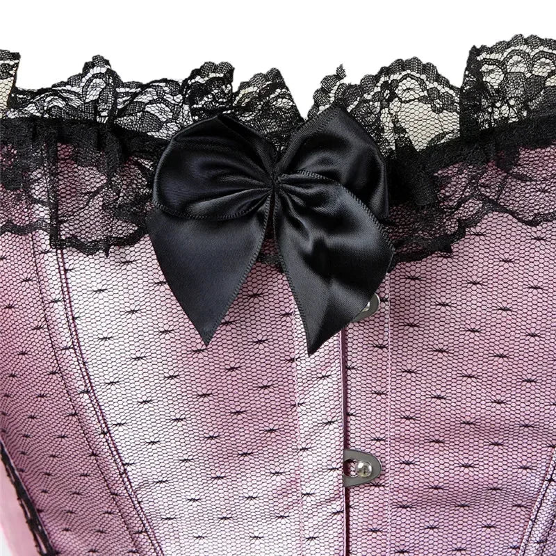Red Corset Top Plus Size Bustier Flower Lace UP Overbust Corselet Burlesque Sexy Lingerie Costume Renissance Women Pink