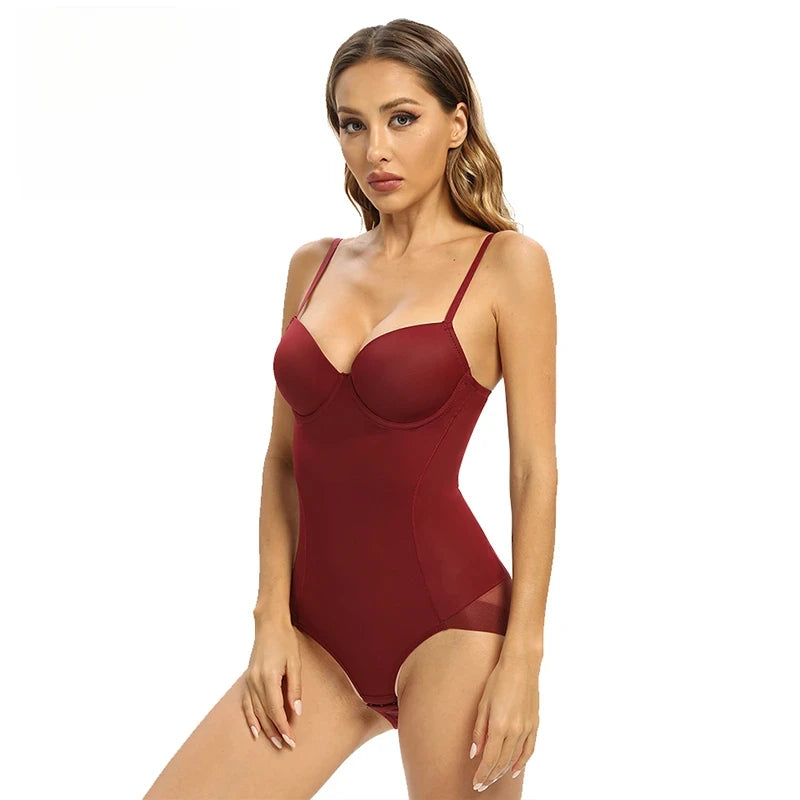 Dark Red Thong Bodysuit Body Shaper Strappy Bralette Bras for Women Sexy Bra Black Lingerie With Underwire Cup Shapewear