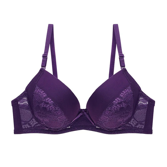 Sexy Lace Bra Chest Gathering Push Up Lingerie Adjustable Shoulder Underwear Thin B C Cup women' Brassiere Solid color Blue Red